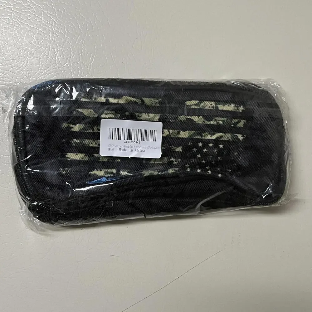 Black Camouflage American Flag Pencil Case Organizer with Multiple Compartments